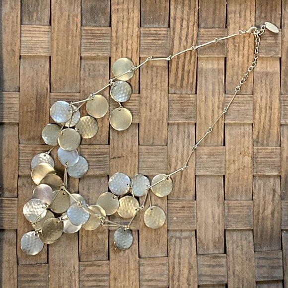 Vintage Statement Necklace Hammered Mixed Metal Discs Circles - Picture 1 of 8